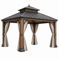 Altana ogrodowa 300 x 300 x 300 cm drewniano-metalowa brązowa z zasłonami