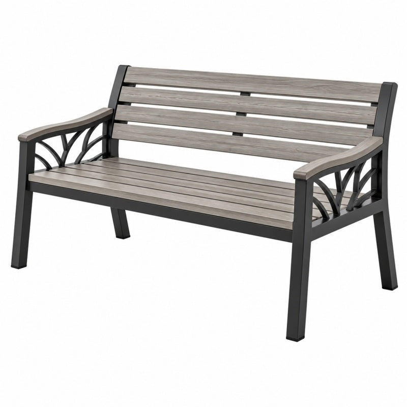 Ławka ogrodowa 120 x 65 x 85 cm szaro-czarna z tworzywa i metalu ze oparciem