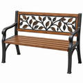 Ławka ogrodowa 120 x 62 x 90 cm z drewnianym siedziskiem i metalową ramą brązowa czarna dekoracyjna