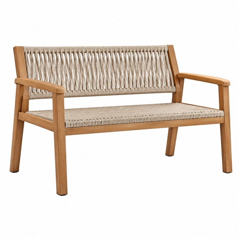 Ławka dwuosobowa 120 x 65 x 80 cm drewniana beżowa pleciona