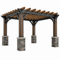 Pergola ogrodowa 400 x 300 x 250 cm z drewna i metalu czarno brązowa ze słupami kamiennymi