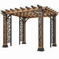Pergola ogrodowa 300 x 300 x 240 cm z drewna i metalu brązowo-czarna