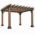 Pergola ogrodowa 300 x 300 x 240 cm z drewna i metalu brązowo-czarna z ażurowym dachem