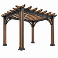 Pergola ogrodowa 300 x 300 x 250 cm z drewna i stali brązowo-czarna ażurowa