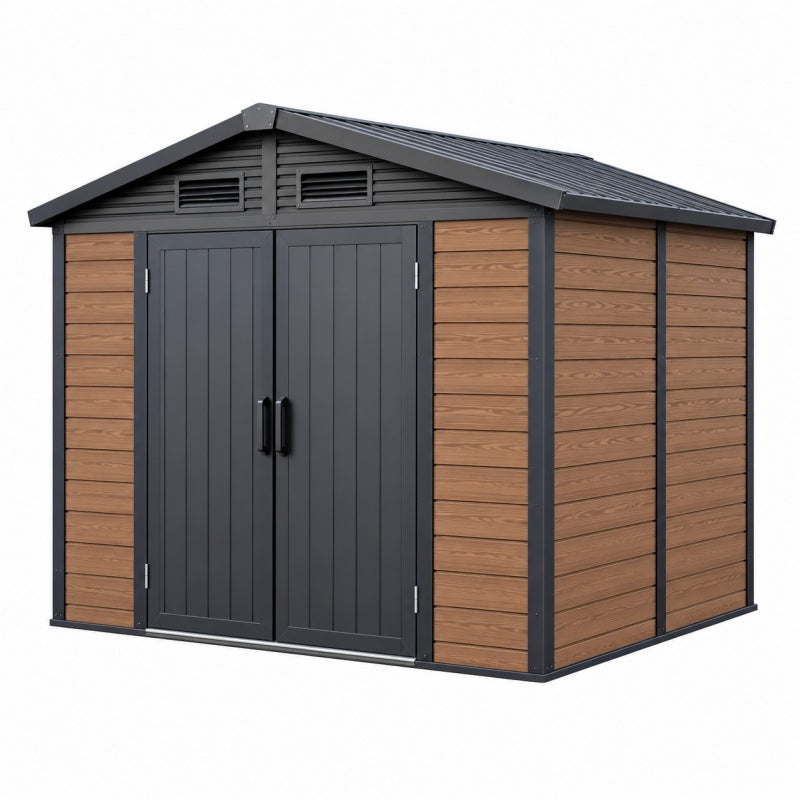 Domek ogrodowy 213 x 131 x 185 cm z tworzywa sztucznego brązowo-antracytowy z dwuskrzydłowymi drzwiami