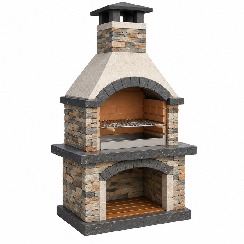 Grill ogrodowy 120 x 70 x 220 cm kamienny szaro-beżowy z rusztem i kominem
