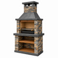Grill ogrodowy 120 x 70 x 220 cm kamienny szaro beżowy z paleniskiem kominem i półkami