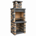 Grill ogrodowy murowany 90 x 65 x 220 cm kamień szary brązowy z kominem i rusztem