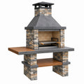 Grill ogrodowy 160 x 70 x 230 cm kamienny z rusztem i półkami drewnianymi