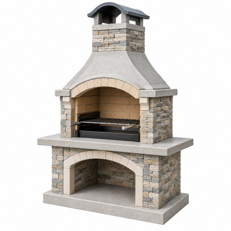 Grill ogrodowy 120 x 70 x 230 cm z kamienia i betonu szary do grillowania z kominem