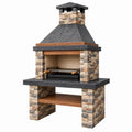 Grill ogrodowy 120 x 70 x 220 cm z kamienia i stali czarny brązowy z kominem