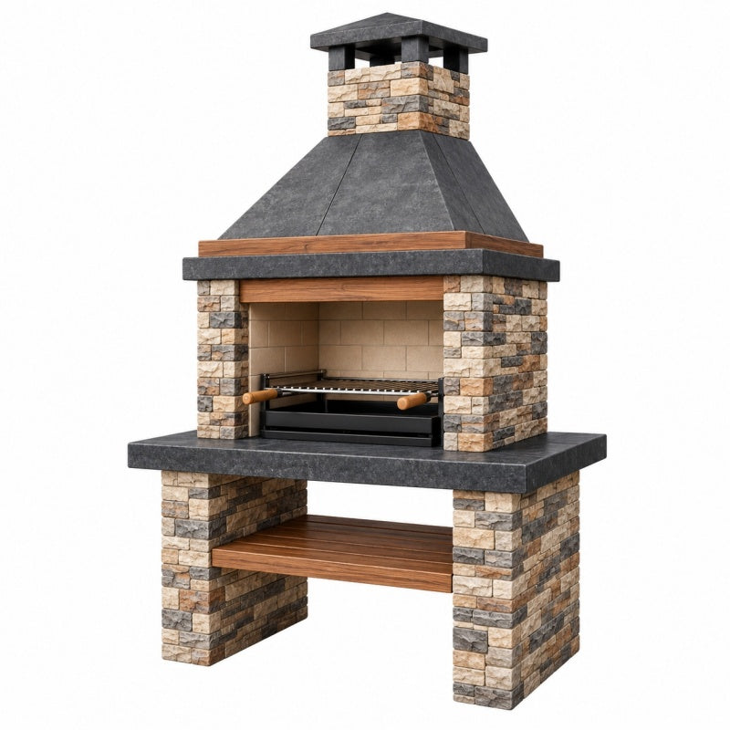 Grill ogrodowy 120 x 70 x 220 cm z kamienia i stali czarny brązowy z kominem